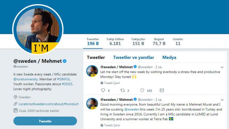 İsveç'in resmi Twitter hesabı Türk öğrenciye emanet