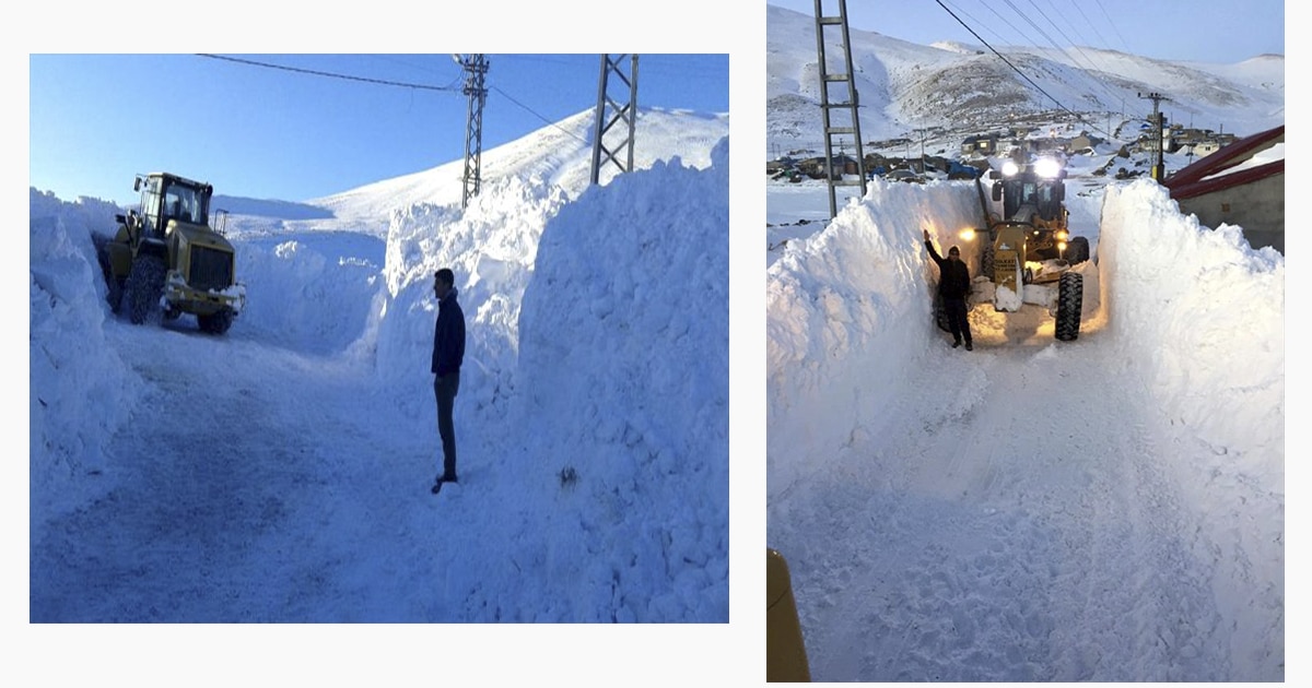 Bu köy yolunda kar kalınlığı 4 metreye ulaştı, yolu açmak için 8 saat çalıştılar