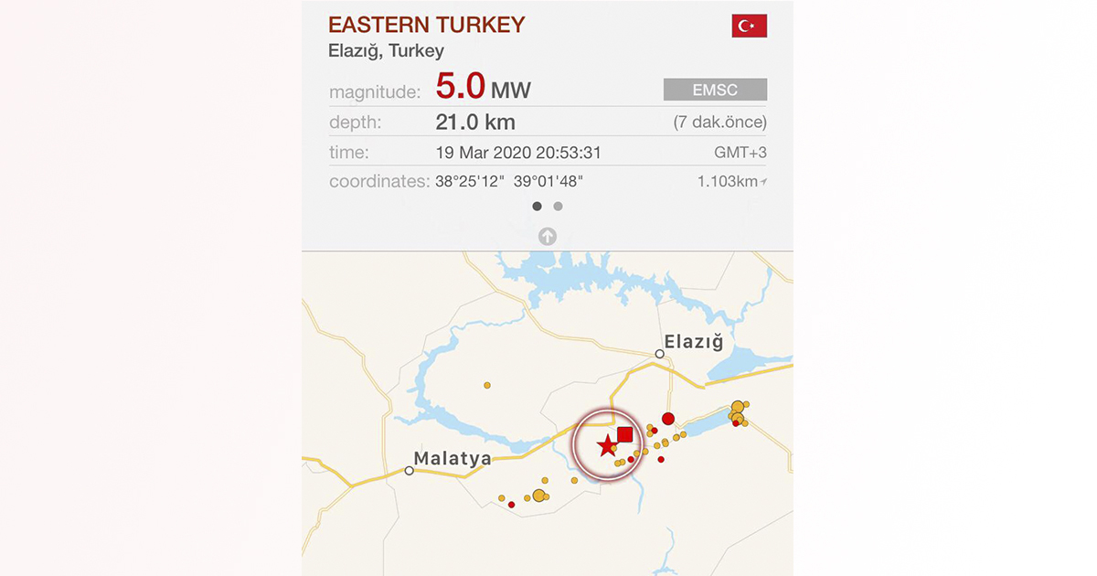 Elazığ 5 büyüklüğünde depremle sarsıldı